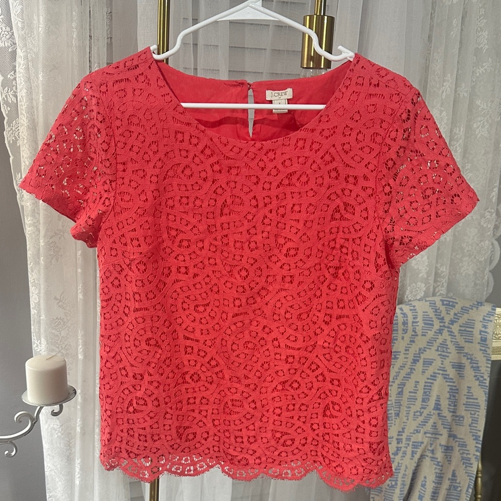 J. Crew Eyelet Lace Blouse - Vibrant Pink